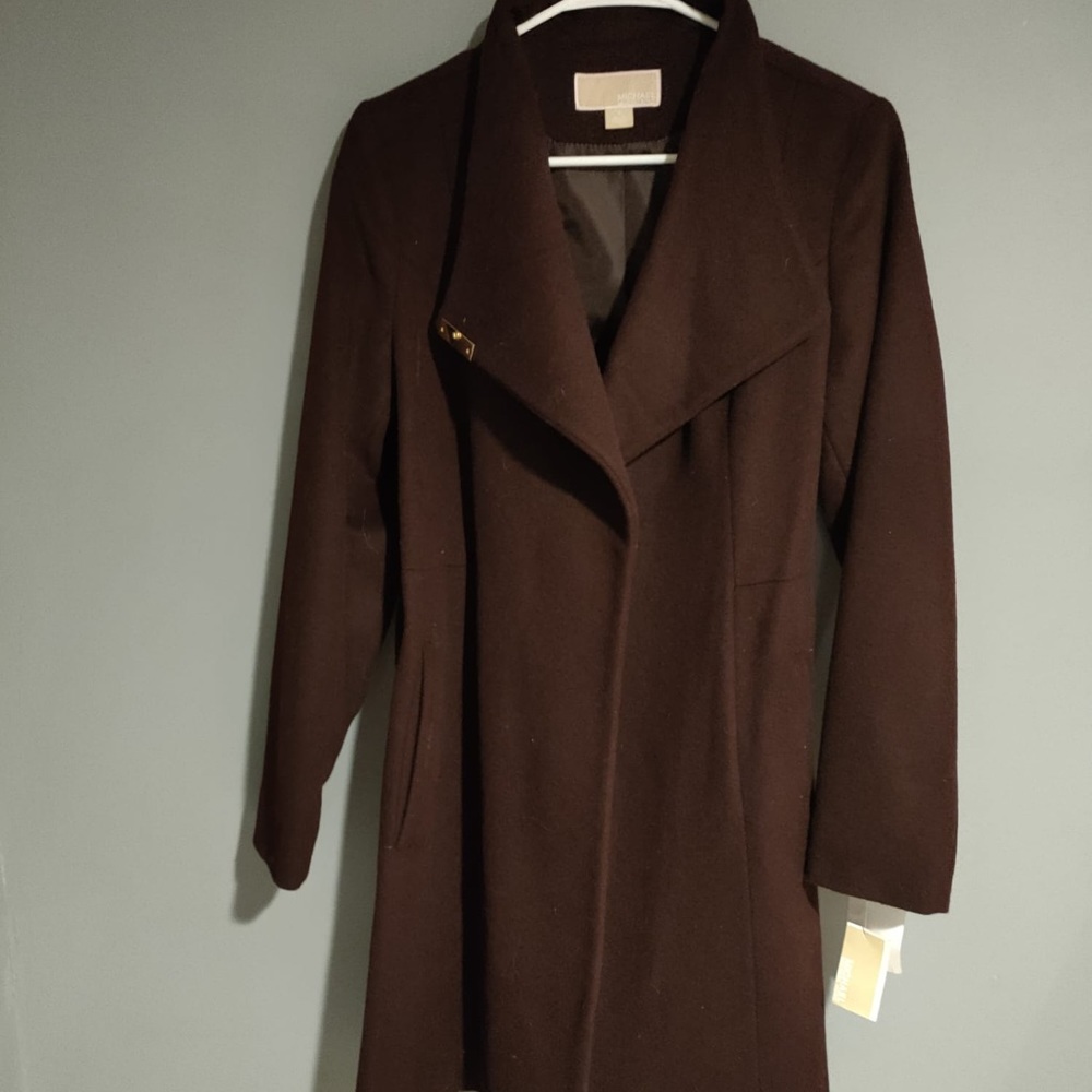 Michael Kors Burgundy Wool Belt Coat